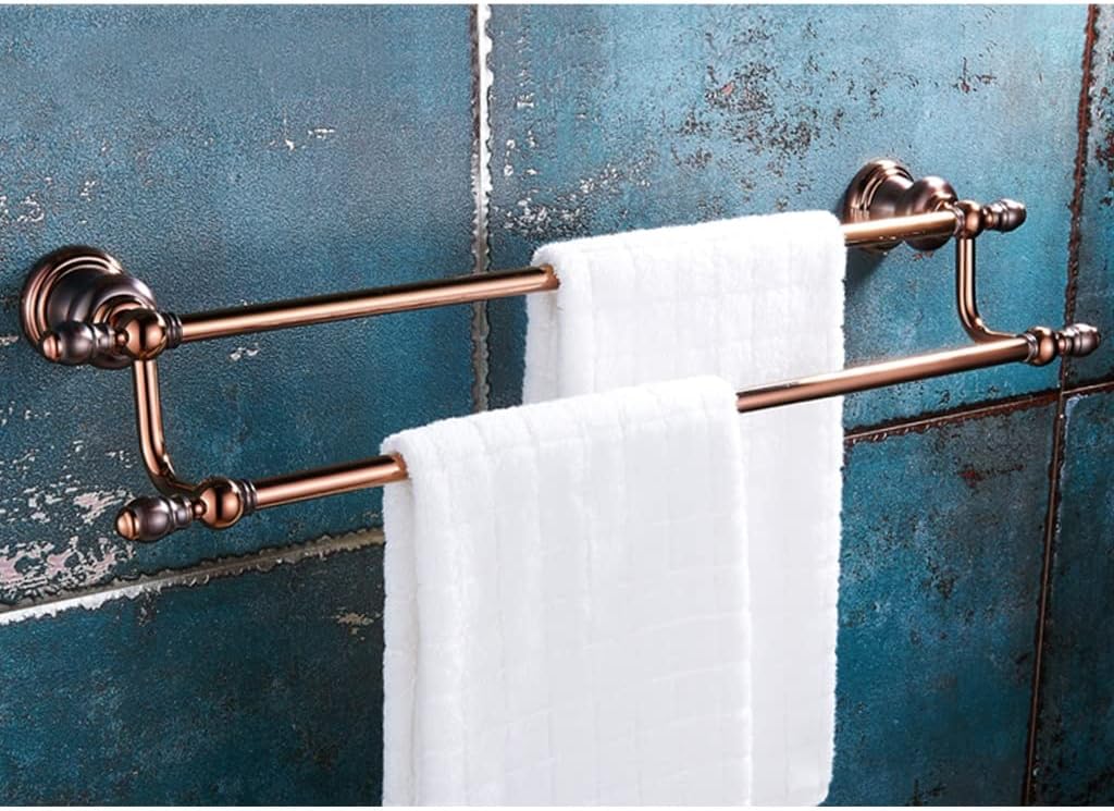 Bathroom Hardware Set Brown Bronze Rose Gold Towel Rack Set Towel Bar Toilet Paper Holder Towel Ring Wall Mounted Bathroom Accessories Kit Wall Mounted,Single Glass(Double Lever)
