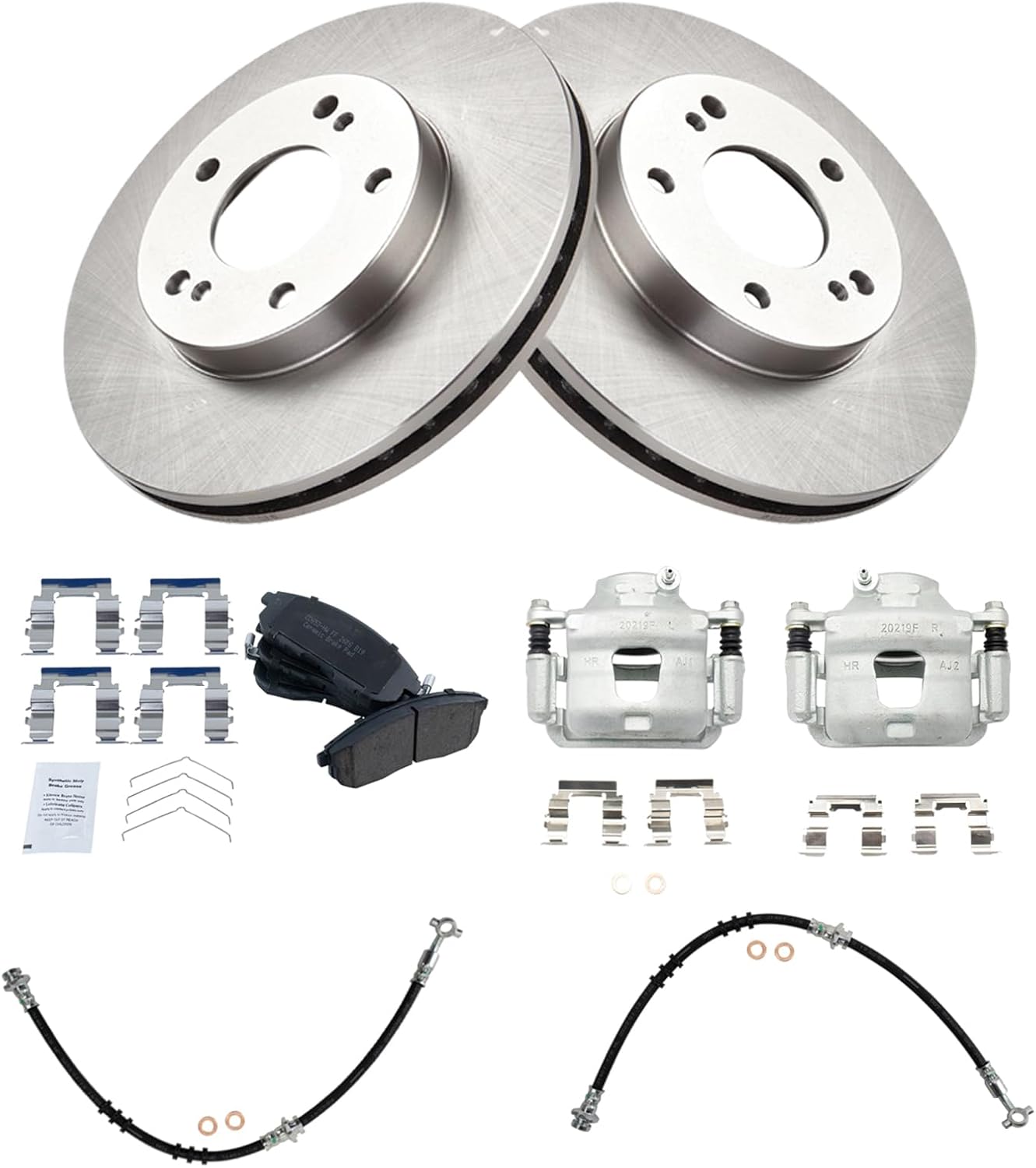 TRQ Front Brake Pad and Rotor Set Ceramic Vented Rotors Calipers Hoses Compatible with 1999 Nissan Maxima