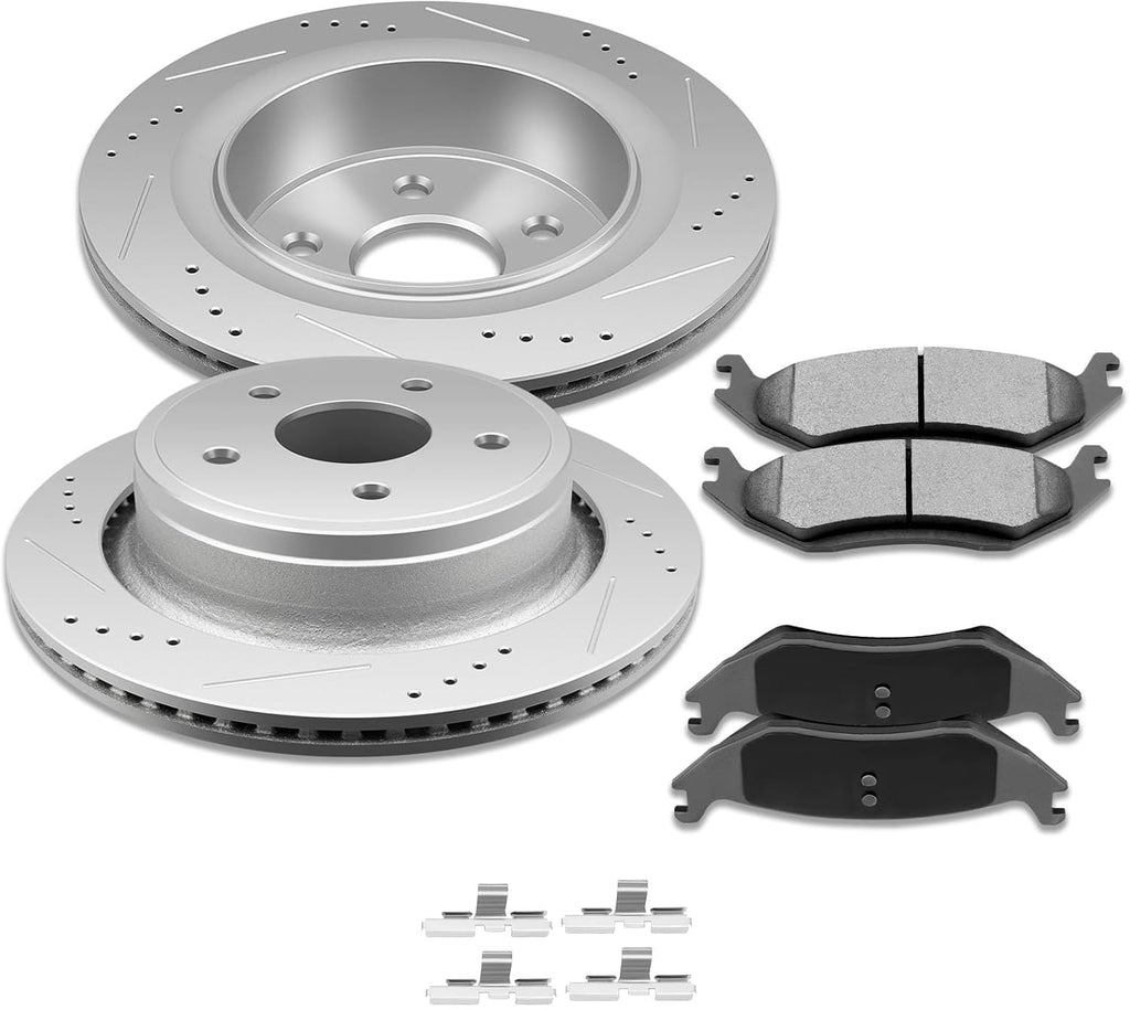 SCITOO Rear 13.86' 5/Lugs Brake Pads and Rotors Kits Fit For Chrysler Aspen 2007-2009,For Dodge For Durango 2004-2009,For Dodge Ram 1500 2002-2010,For Ram 1500 2011-2018
