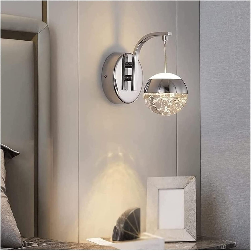 Modern Crystal Wall Sconces, Warm Light Lamp, Gold Metal Spherical Lights Fixtures, Bathroom Vanity Lighting for Bedroom Bedside Hallway Living Room