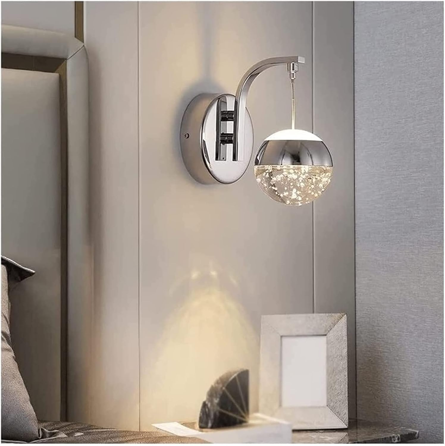 Modern Crystal Wall Sconces, Warm Light Lamp, Gold Metal Spherical Lights Fixtures, Bathroom Vanity Lighting for Bedroom Bedside Hallway Living Room