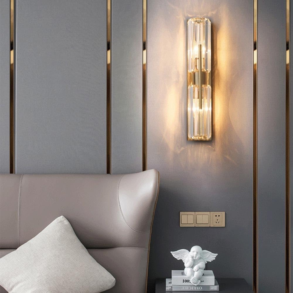 Modern K9 Crystal Wall Sconce Up and Down Wall Mount Light Bathroom Vanity Wall Lighting Fixtures Gold Double Head Wall Lamp for Indoor Living Room Bedroom Bedside