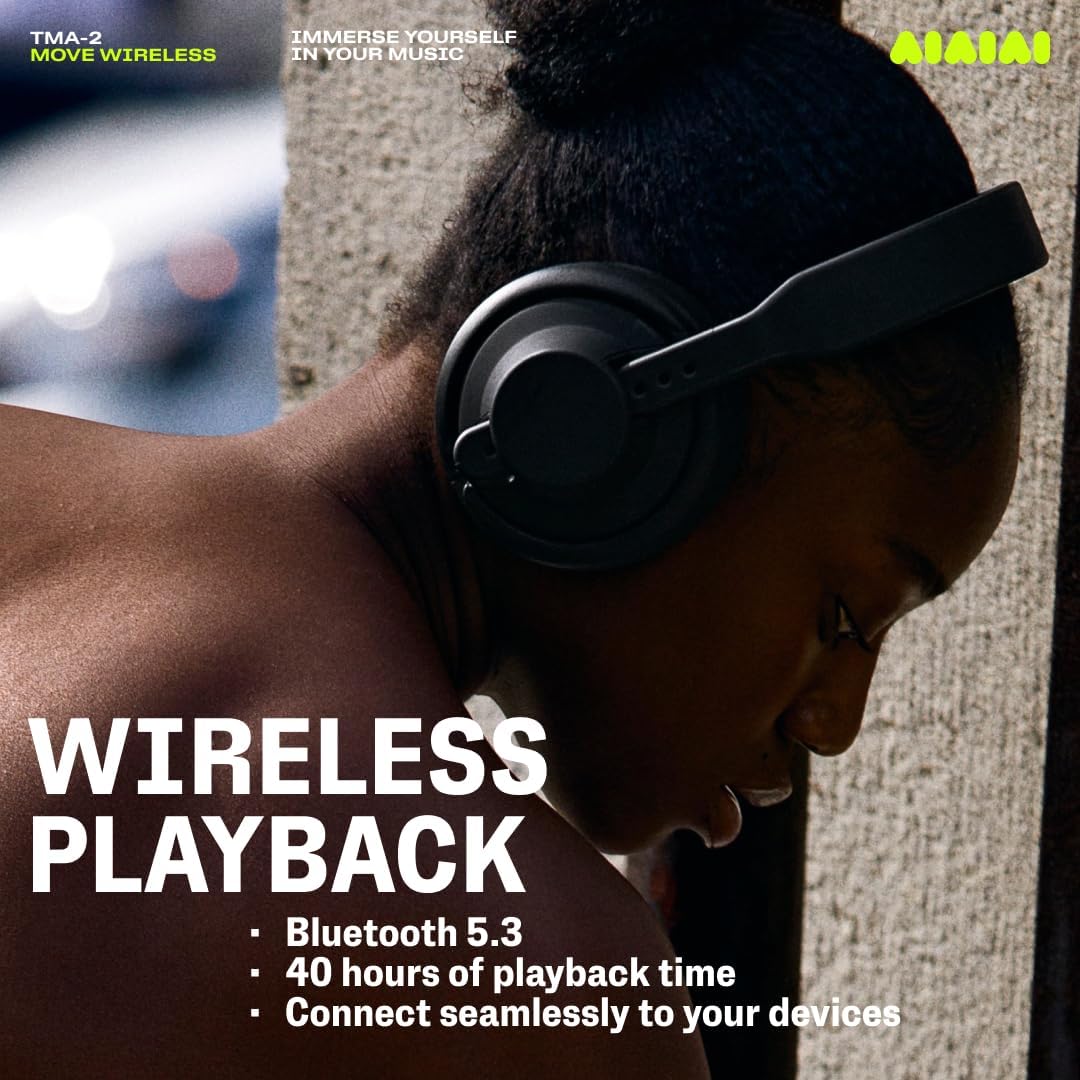 AIAIAI TMA-2 Move Wireless, Versatile Bluetooth Headphones with Rich, Natural Sound, Soft Memory Foam Cushions, 40 Hours of Battery and a Modular Design with Replaceable Parts