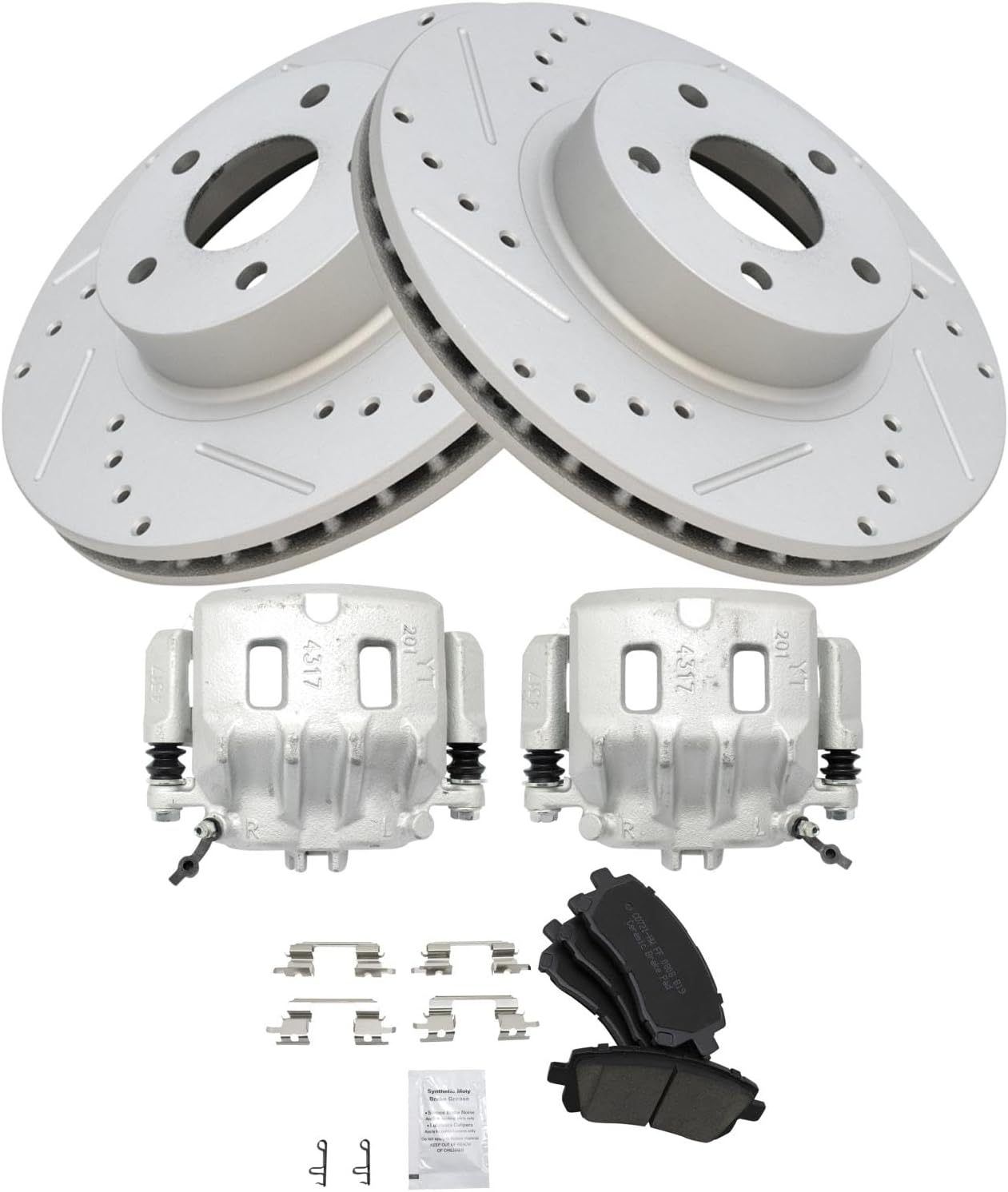 TRQ Performance Front Brake Pad and Rotor Set Ceramic Drilled Slotted Coated Rotors Calipers Compatible with 1998-2002 Subaru Forester 1997-2002 Legacy 1998-2001 Impreza 2000 Outback