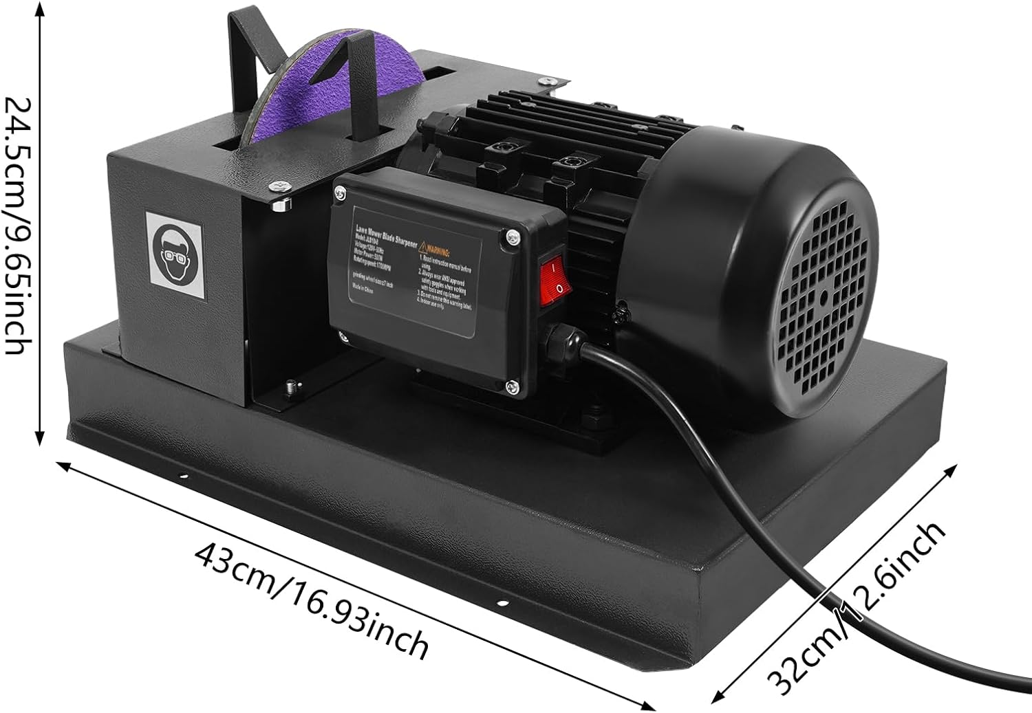 Lawn Mower Blade Sharpener, 2/3HP 500W Grinder with 7-Inch Ceramic Grinding Wheel, 1700 RPM Steel Mower Sharpening Machine, Heavy Duty Mower Sharper for Blades in Garden or Workshop, 120V