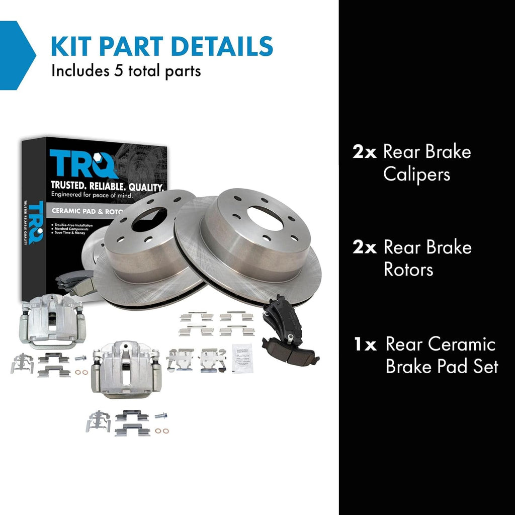 TRQ Rear Brake Pad and Rotor Set Ceramic Vented Rotors Calipers Compatible with 2003-2006 Chevrolet Silverado GMC Sierra 1500 2007 Silverado Sierra 1500 Classic