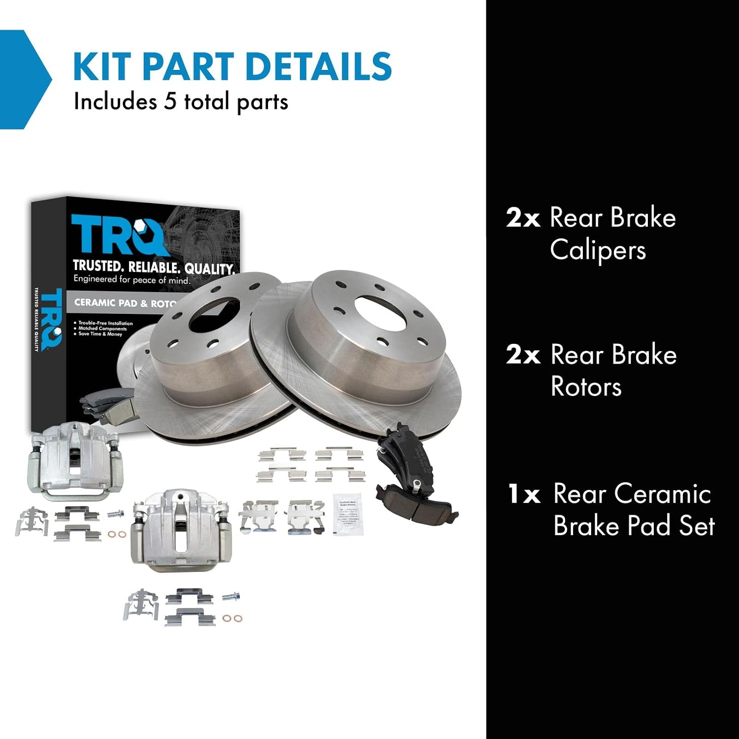 TRQ Rear Brake Pad and Rotor Set Ceramic Vented Rotors Calipers Compatible with 2003-2006 Chevrolet Silverado GMC Sierra 1500 2007 Silverado Sierra 1500 Classic