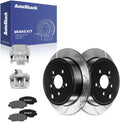 AutoShack Rear Brake Rotors, Ceramic Pads & Calipers for Subaru, Impreza 2008-2014 Forester 2009-2013 WRX 2013-2014, AWD H4 2.5L - E-Coated Drilled & Slotted - ShadowGuard - 11.25' (285.8 mm), 5-Lug