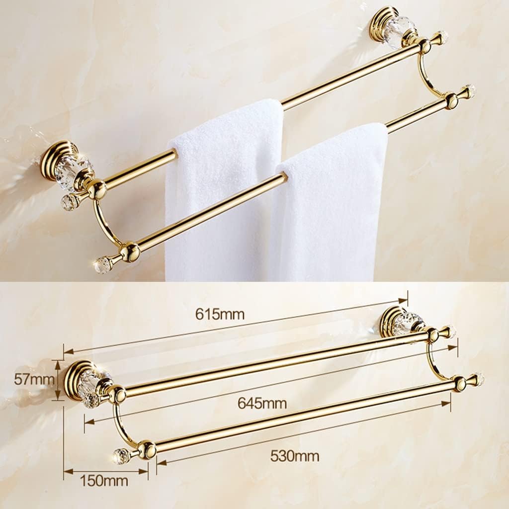 Hand Towel Bar Rack, Bathroom Towel Holder, European-Style Crystal All-Copper Rod Double-Rod Hotel/Home Bathroom Storage Towel Rack, Antique Gold-Plated Bath Towel Bar, Bathroom Towel Rail T/G bathroo