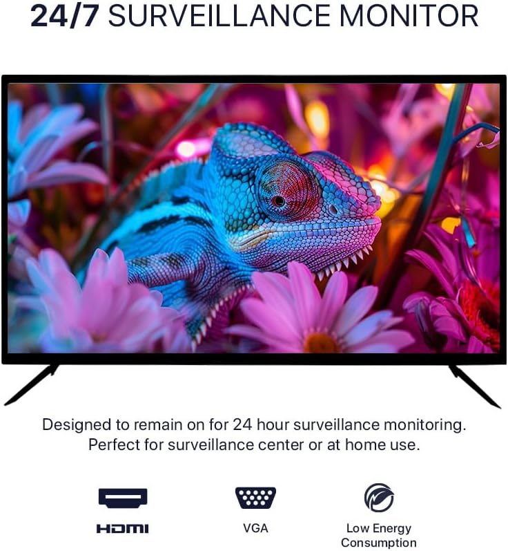 32 Inch Surveillance-Grade Large Size 24/7 Monitor Screen, 1920x1080 HD, 16:9 Aspect Ratio, 5ms Response, LCD Monitor with HDMI, VGA, USB, Designed for CCTV Security Surveillance DVR/NVR System
