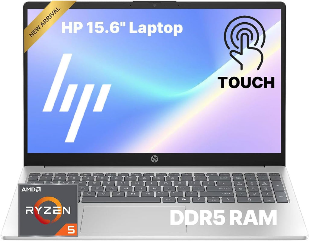 HP Touchscreen Laptop • 15.6 FHD IPS Display • 2026 Edition • AMD Ryzen 5 7520U • 8GB LPDDR5 • 256GB PCIe SSD • Copilot AI • Wi-Fi 6 • Numeric Keypad • Windows 11 • for Business & Student • w/o Mouse