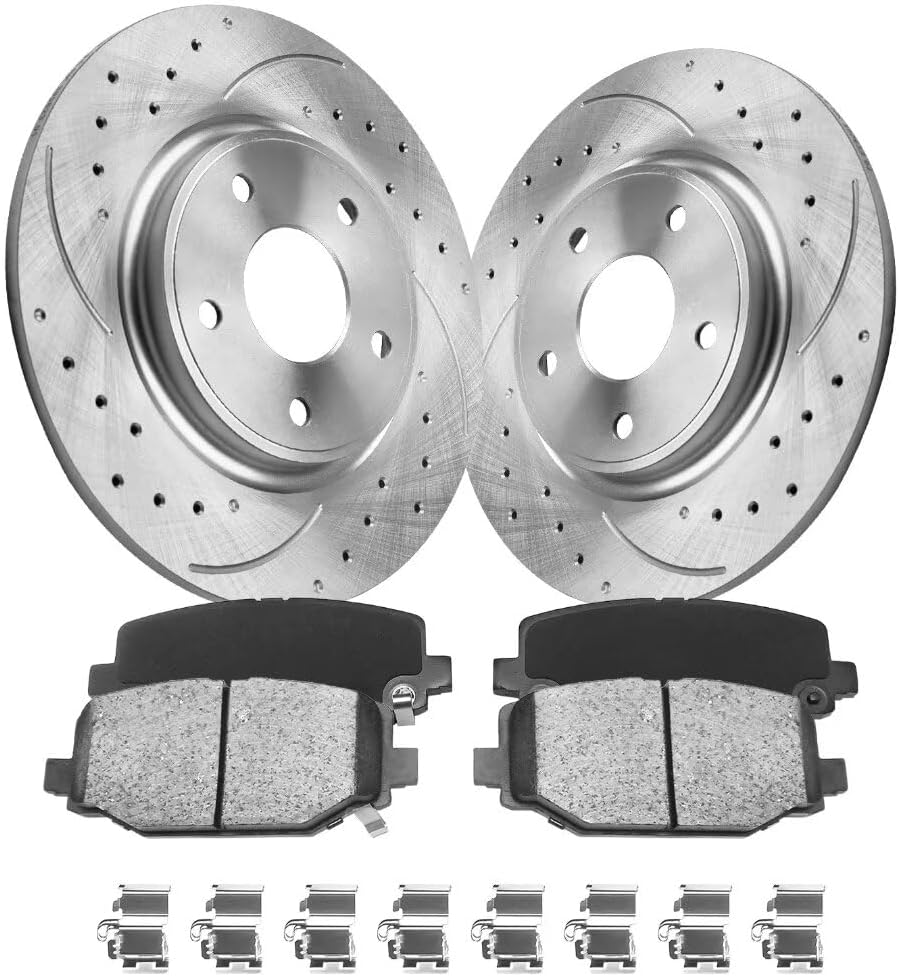 Brake Pads And Rotors Kit Compatible With 2012-2020 Dodge Grand Caravan, Dodge Journey, Rear Automotive Replacement Brake Kits 53069 D1596-8811 Drilled And Slotted Rotors 328mm(12.9in)
