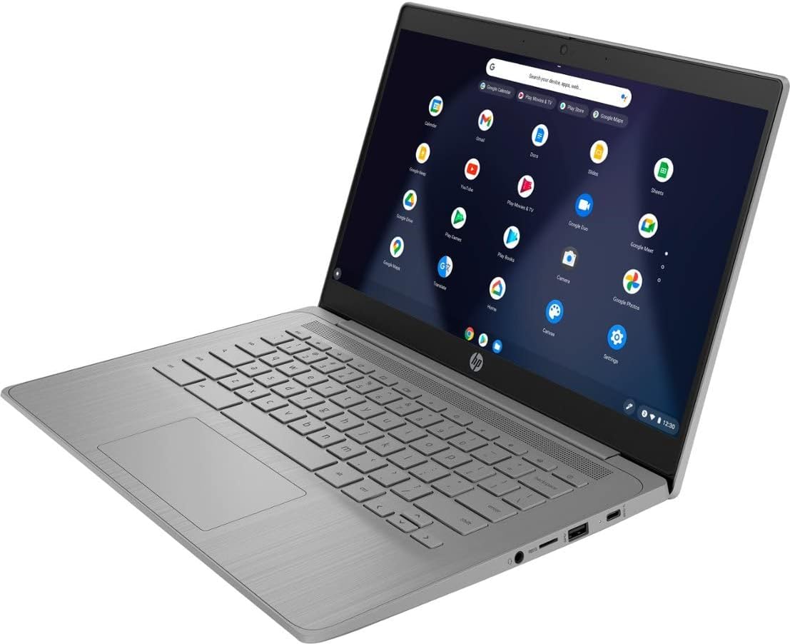 HP 2023 est Chromebook Laptop Student Business,14'' HD Display,Quad-Core Intel Celeron N4120 Processor,4GB RAM,64GB eMMC,720p Webcam,WiFi,Bluetooth,14+ Hrs Battery,Chrome OS+MarxsolCables Modern Gray