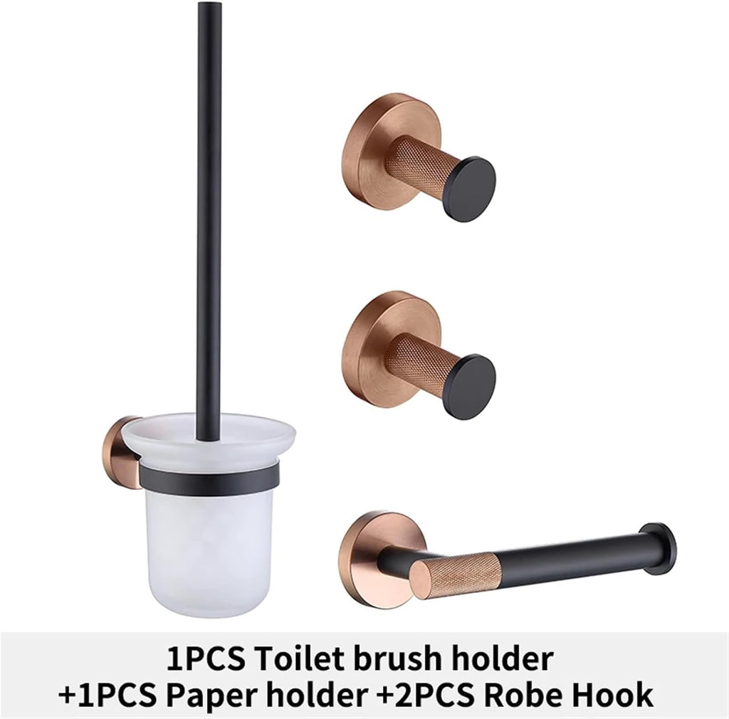 Black Rose Gold Wall Mount Stainless Steel Robe Hook Toilet Paper Holder Towel Bar Rack Cup Holder Bathroom Set(Whole Set 03)