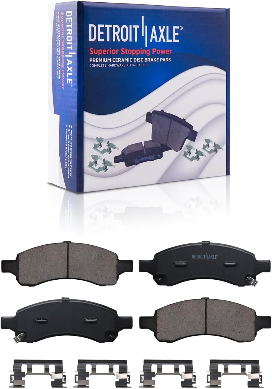 Detroit Axle - Brake Kit for Buick Enclave Chevy Traverse GMC Acadia Saturn Outlook Front & Rear Drilled & Slotted Brake Rotors and Ceramic Brakes Pads + Front Wheel Bearing Hubs Replacement
