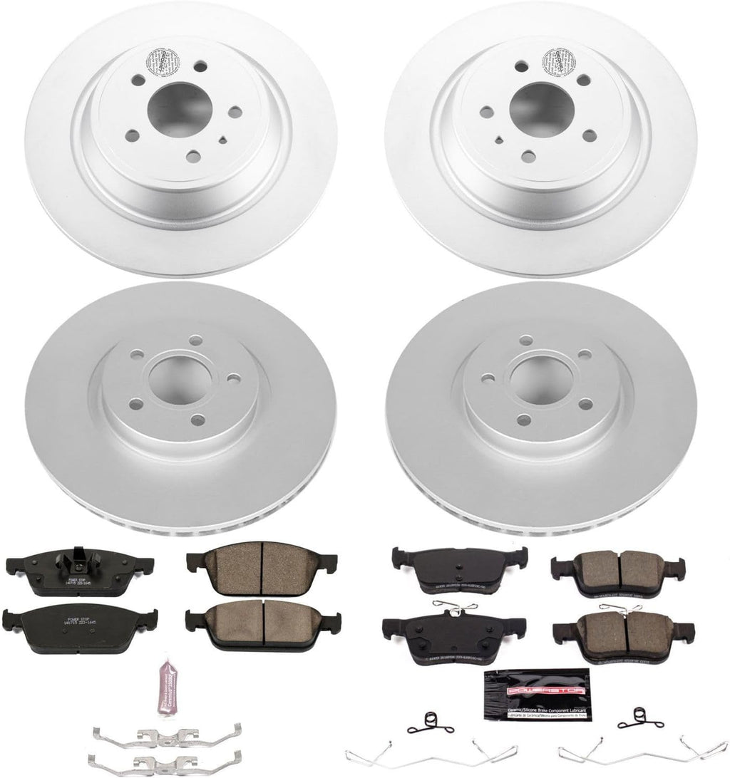 PowerStop Front and Rear Brake Kit for Ford Escape 2017 - Fully-Coated Disc Rotors with Z23 Carbon-Fiber Ceramic Brake Pads Upgrade, CRK7570