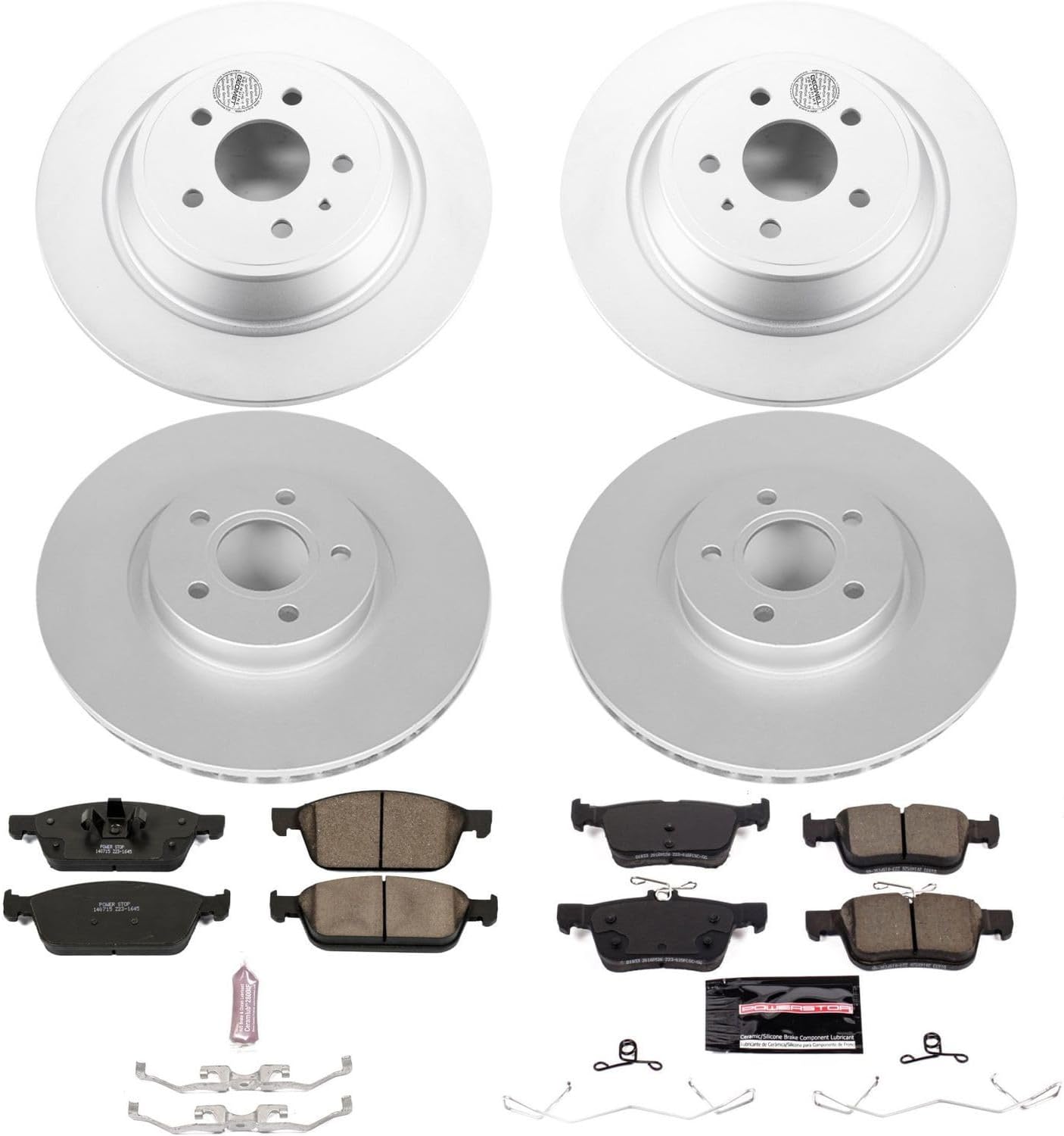 PowerStop Front and Rear Brake Kit for Ford Escape 2017 - Fully-Coated Disc Rotors with Z23 Carbon-Fiber Ceramic Brake Pads Upgrade, CRK7570