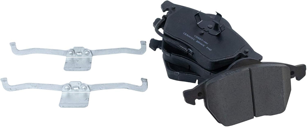 TRQ Front Brake Pad and Rotor Set Ceramic Rotors Calipers Hoses Wear Sensor Compatible with 2005 Volkswagen Jetta