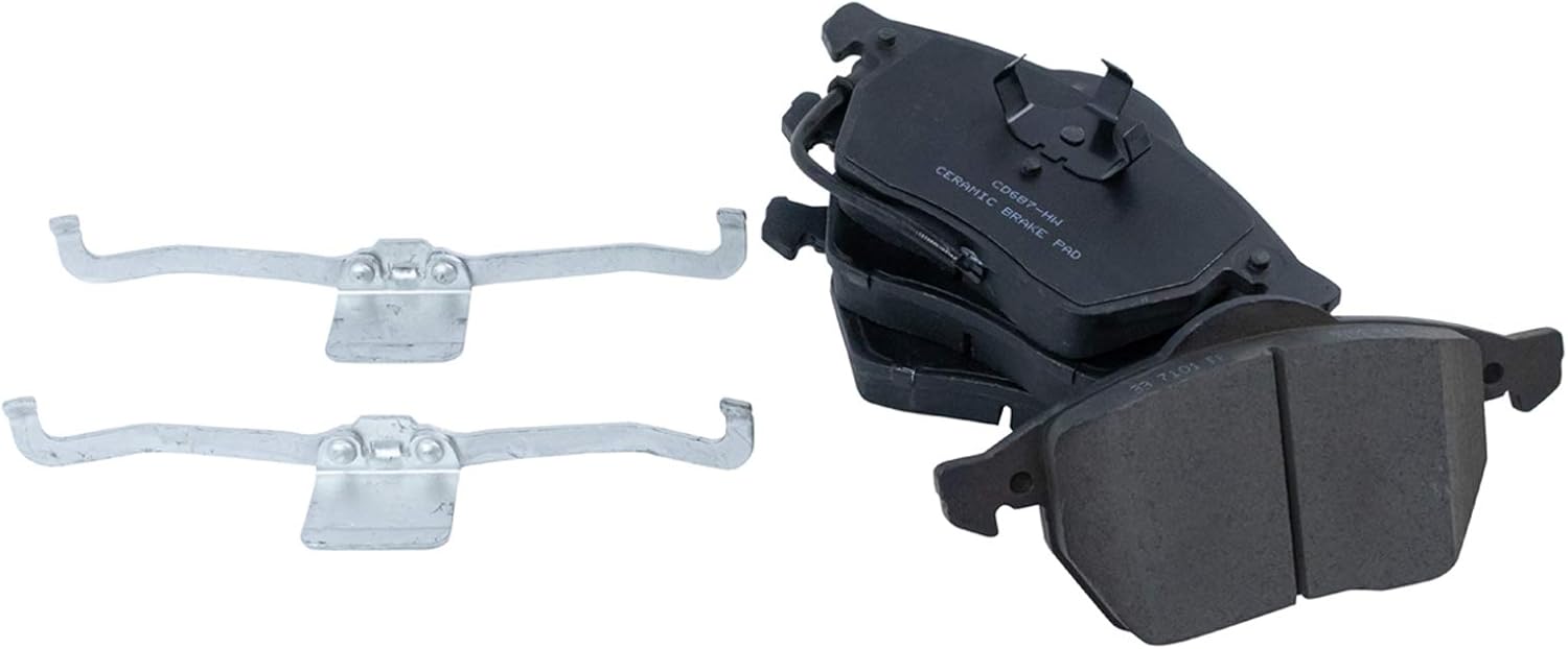 TRQ Front Brake Pad and Rotor Set Ceramic Rotors Calipers Hoses Wear Sensor Compatible with 2005 Volkswagen Jetta