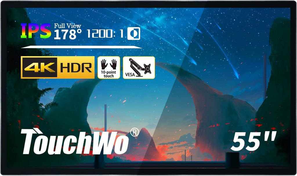 55 inch Capacitive Multi-Touch Screen Industrial Monitor, 16:9 Display 4K, Built-in Speakers, USB, VGA, DVI & HD-MI Ports, Digital Signage Displays and Player for Advertising