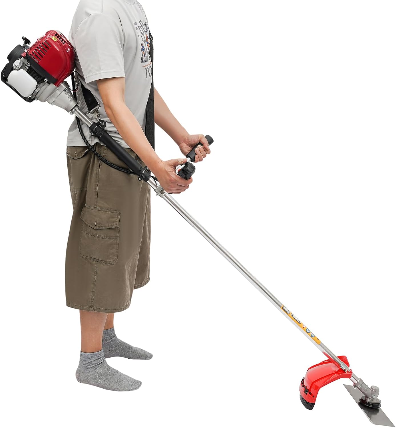 Gas Weed Eater,35.8CC 4-Strokes Cutter Grass Trimmer 2 in 1 Lawn Mower Pruner Tool, Gas Powered Long Reach Pole Saw Grass String Trimmer with Extension Pole, for Lawn Garden Landscaping Trimming