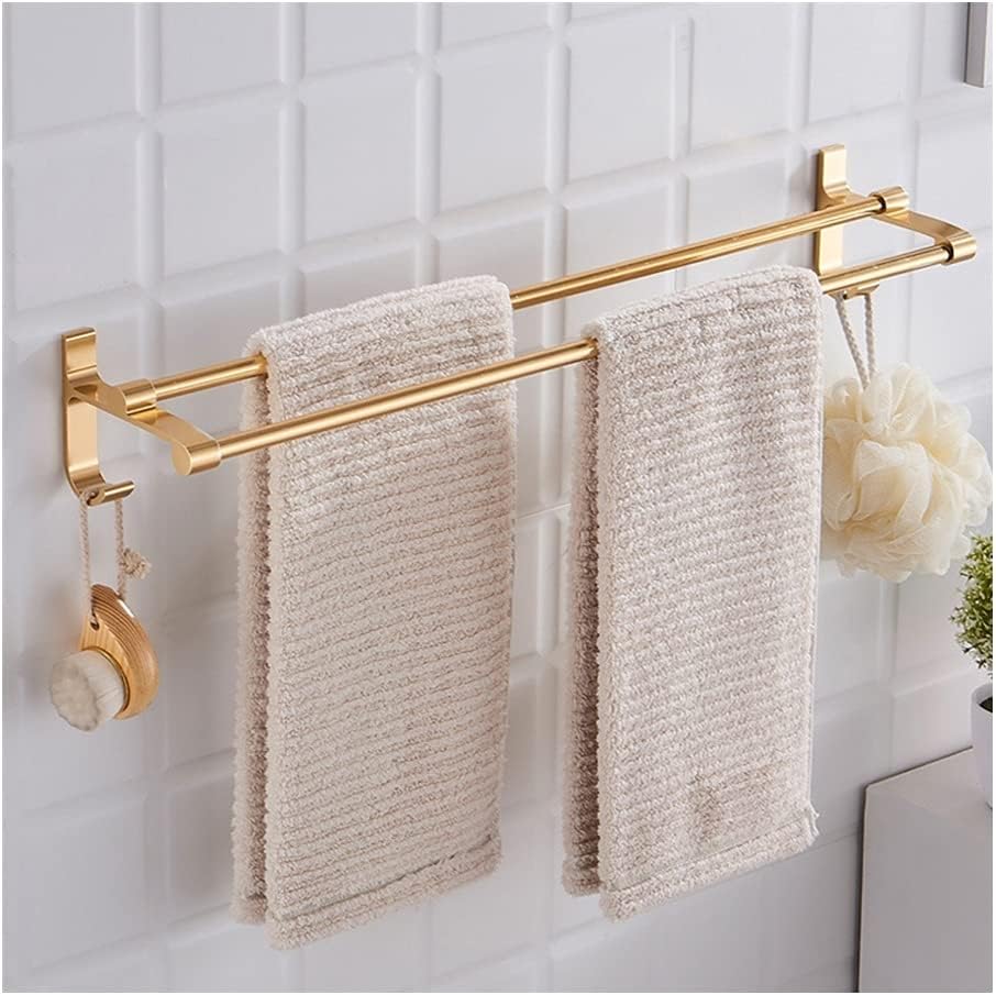 LSLYTQ Towel Rail Rack Bathroom Matt Silver Towel Rack, Space Aluminum Fashion Black Wall Mounted Double Bar, Towel Hanger with Hooks Home Accessories for Bathroom Kitchen