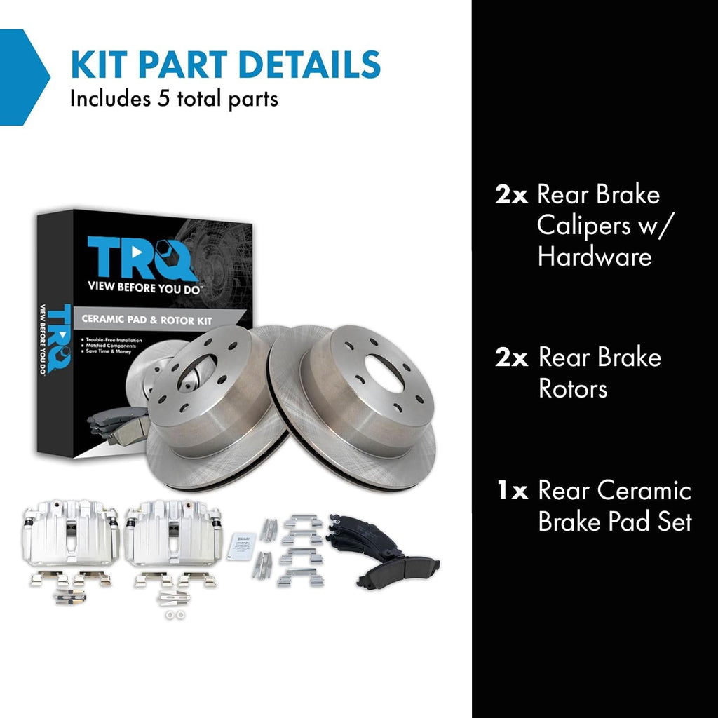 TRQ Rear Brake Pad and Rotor Set Ceramic Rotors Calipers Compatible with 2001-2002 GMC Yukon