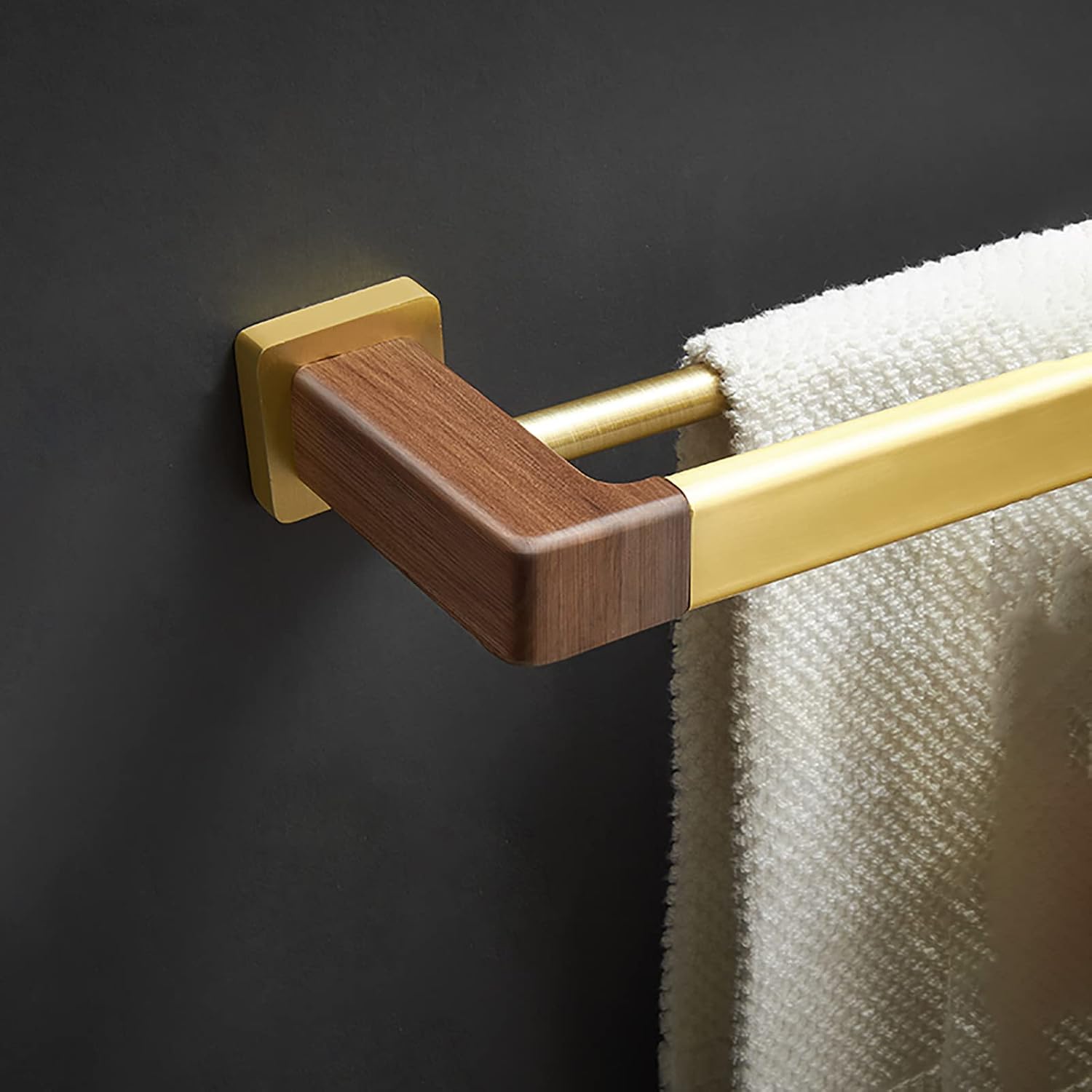 Double Towel Bar Towel Rail Brushed Gold Space Aluminum and Walnut Bathroom Towel Rack Wall Mounted Towel Holder Double Rod Storage Rack for Bathroom, Kitchen, Toilet