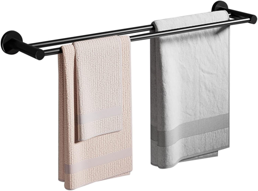 Towel Rack Self Adhesive Towel Hanger Wall Mounted Towel Bar Double-bar No Drilling Copper for Bathroom and Toilet,Gold Bathroom (Color : Black)