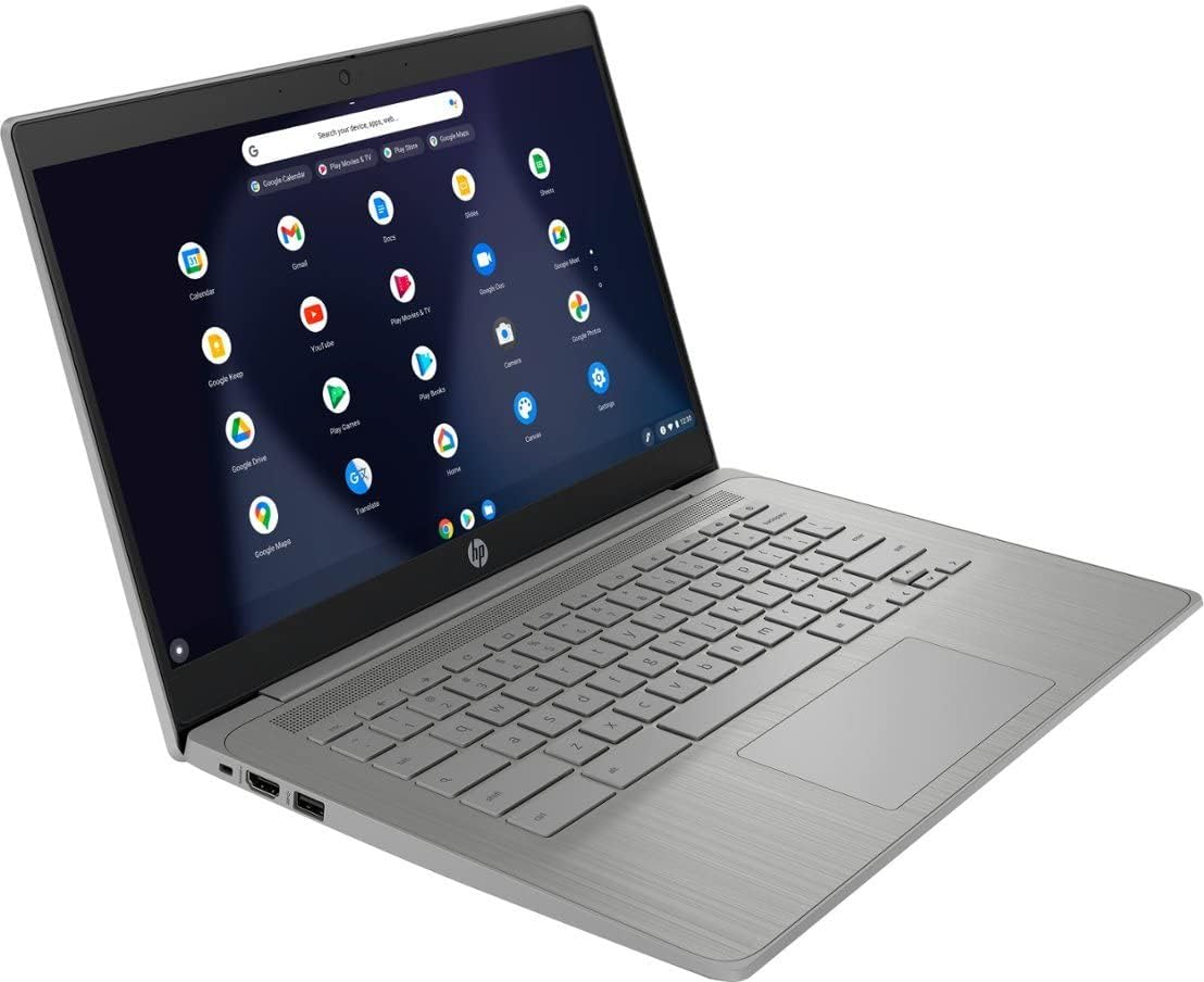 HP 2023 est Chromebook Laptop Student Business,14'' HD Display,Quad-Core Intel Celeron N4120 Processor,4GB RAM,64GB eMMC,720p Webcam,WiFi,Bluetooth,14+ Hrs Battery,Chrome OS+MarxsolCables Modern Gray
