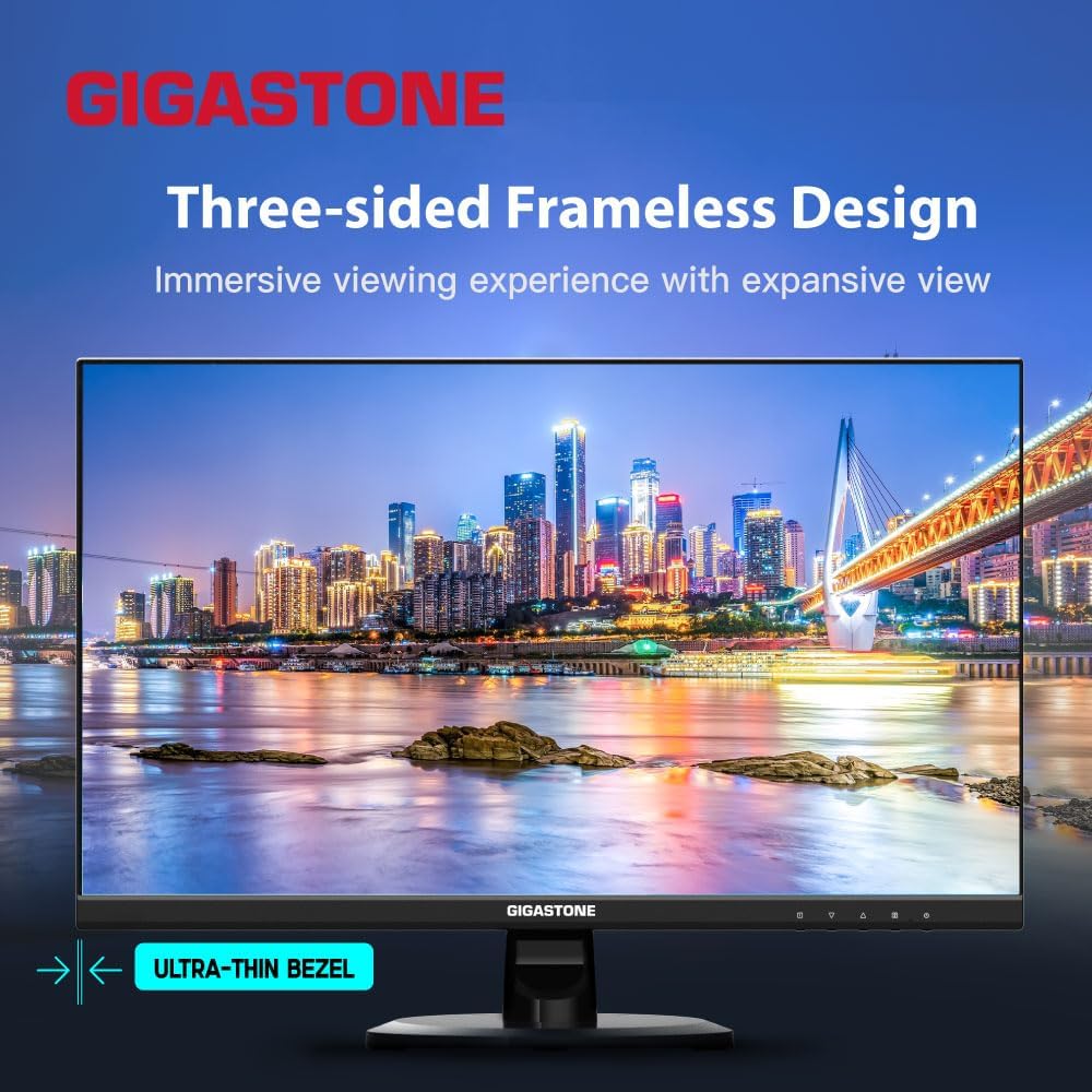 Gigastone 27 inch IPS LED Back Light Monitor 100Hz FHD 1920 x 1080,178°WideView,Frameless, Dual Monitor, MPRT 1ms, Built-in Speakers, Eye Care Technology, Ergonomic Tilt VESA Mount, HDMI VGA