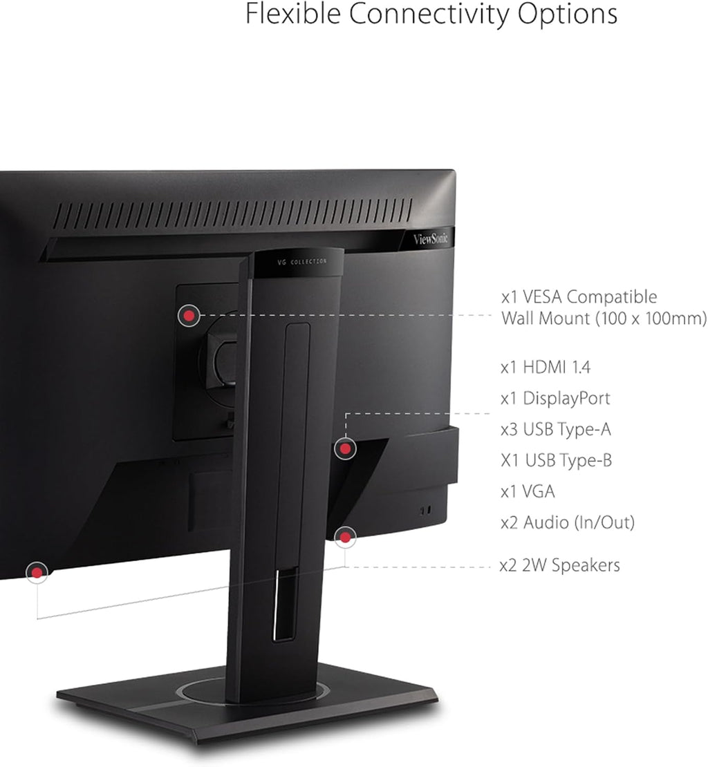 ViewSonic VG2440 24 Inch 1080p Monitor, VA Display for Smooth Home and Office Productivity, Advanced Ergonomics, HDMI, DisplayPort, VGA, and USB Inputs