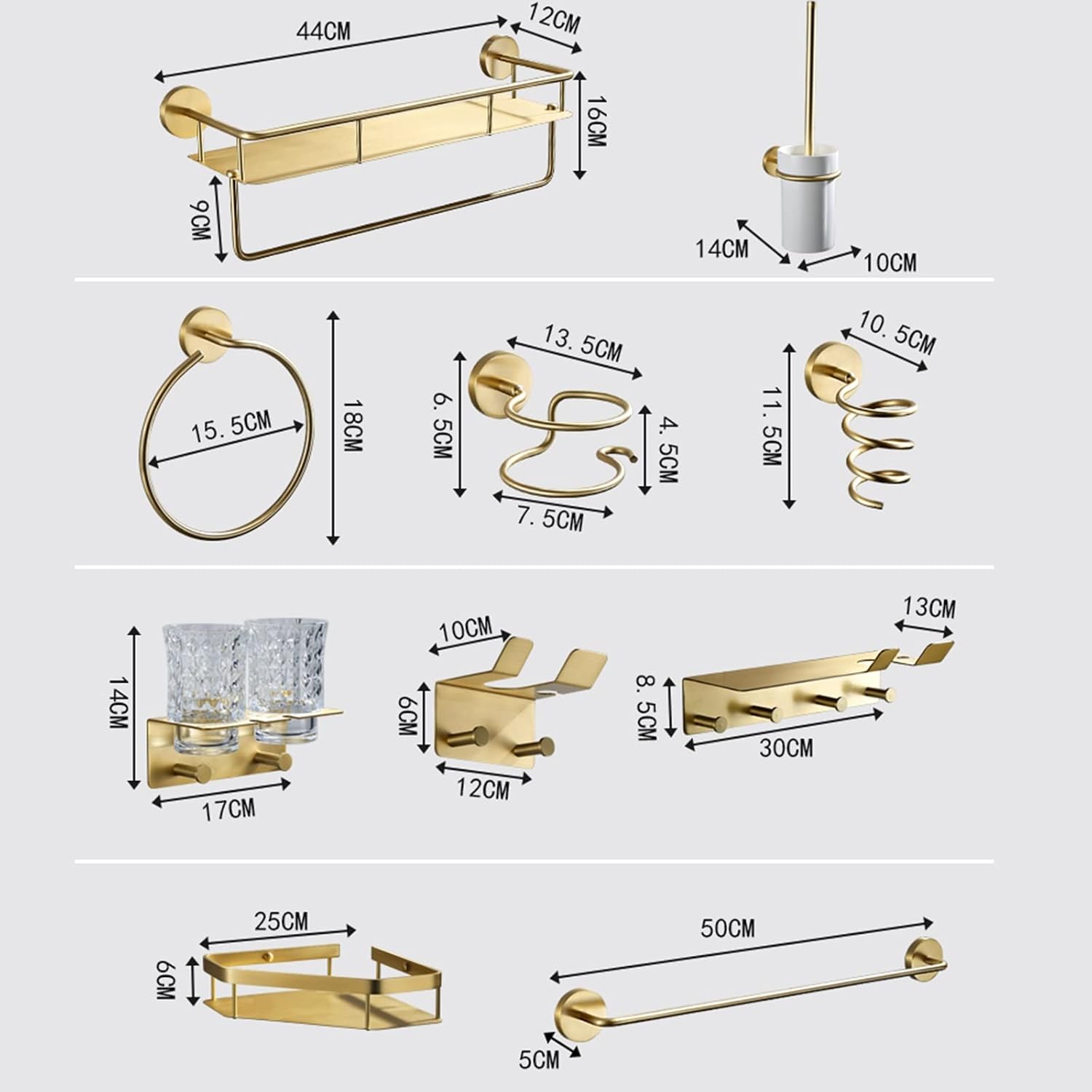 Bathroom Shelves All Copper Brushed Gold Towel Rack Bar Rail, Simple and Light Luxury Bath Towel Rack, Bathroom Bathroom Rack, Hardware Pendant Set (Color : Three Cups)