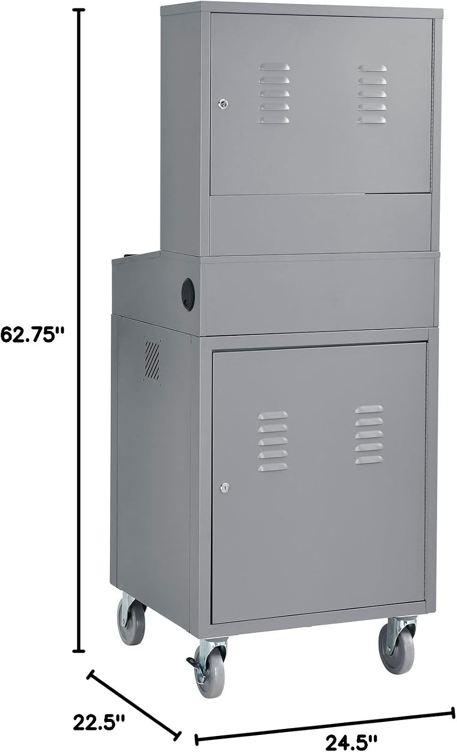 Global Industrial Mobile Security LCD Computer Cabinet Enclosure for 24' Diagonal Monitors, Steel Construction, Gray Powder Coat Finish, 24-1/2'W x 22-1/2'D x 62-3/4'H