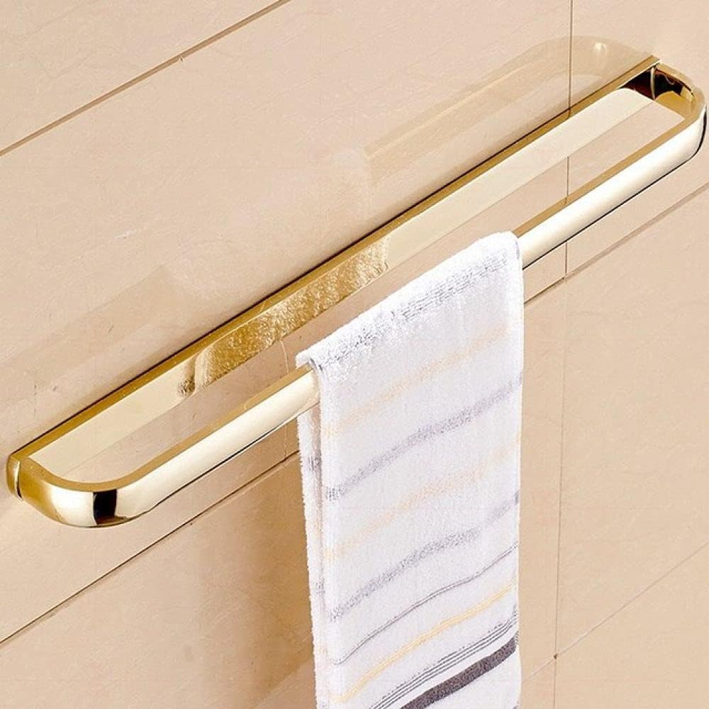 Gold Polished Brass Square Bathroom Hardware Towel Shelf Towel Bar Paper Holder Cloth Hook Bathroom AccessoryDouble Towel Bar,Single Towel Bar(Single Towel Bar)