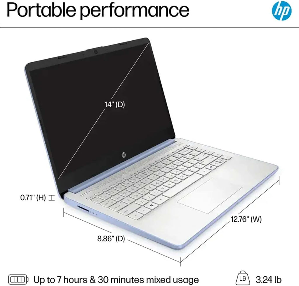 HP 14 Inch Business Laptop, Ultral Light Laptops for Student and Business, Intel Processor N150(Quad-Core), 4GB RAM, 128GB UFS, Wi-Fi 6, Fast Charge, 1-Year Office 365, Windows 11 Pro, Sky Blue