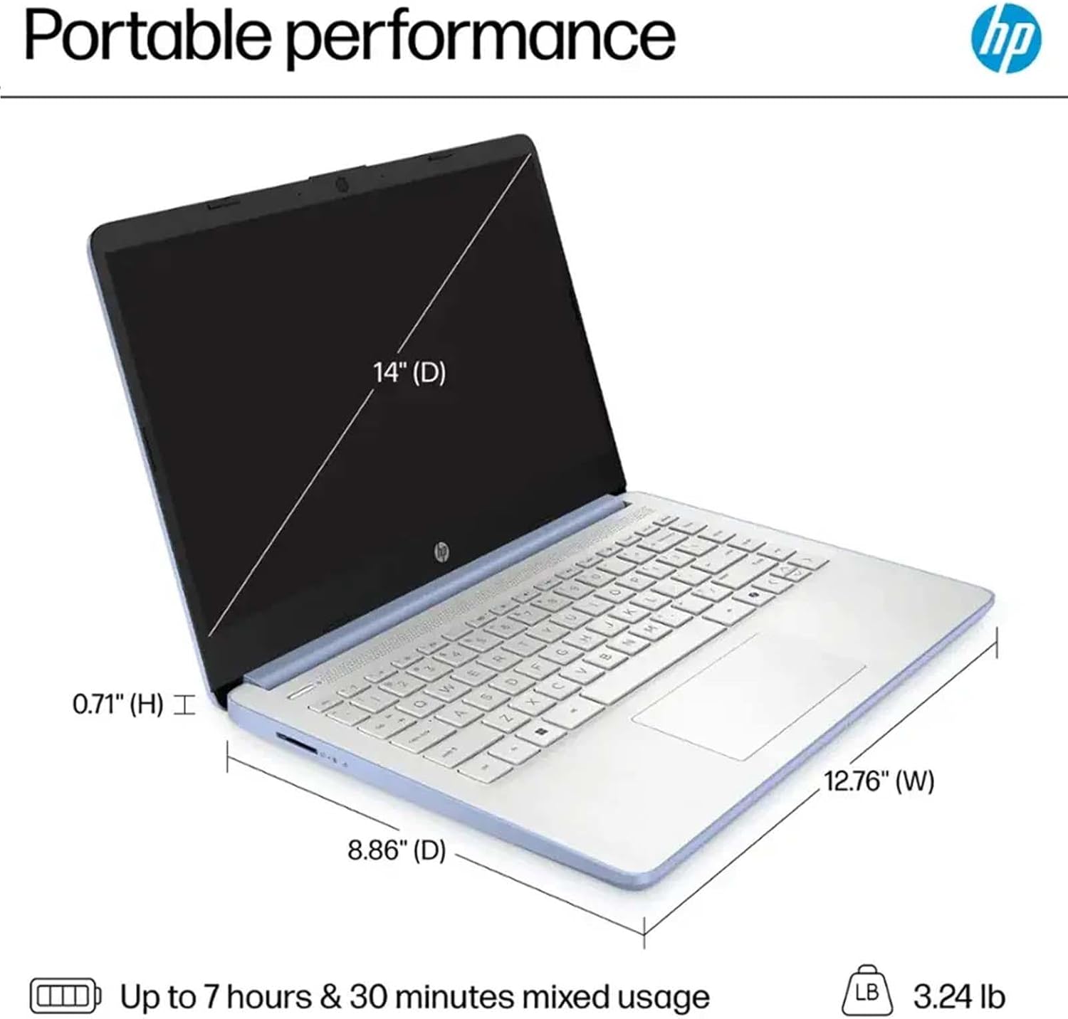 HP 14 Inch Business Laptop, Ultral Light Laptops for Student and Business, Intel Processor N150(Quad-Core), 4GB RAM, 128GB UFS, Wi-Fi 6, Fast Charge, 1-Year Office 365, Windows 11 Pro, Sky Blue
