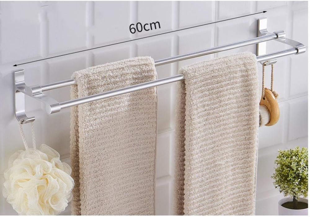 NERDOH Space Aluminum Belt Hook Gold White Black Double Pole Punch-Free Wall Hanging Towel Rack-C2 Wall Mounted Towel Bar Hanging for Kitchen Bathroom Cupboard