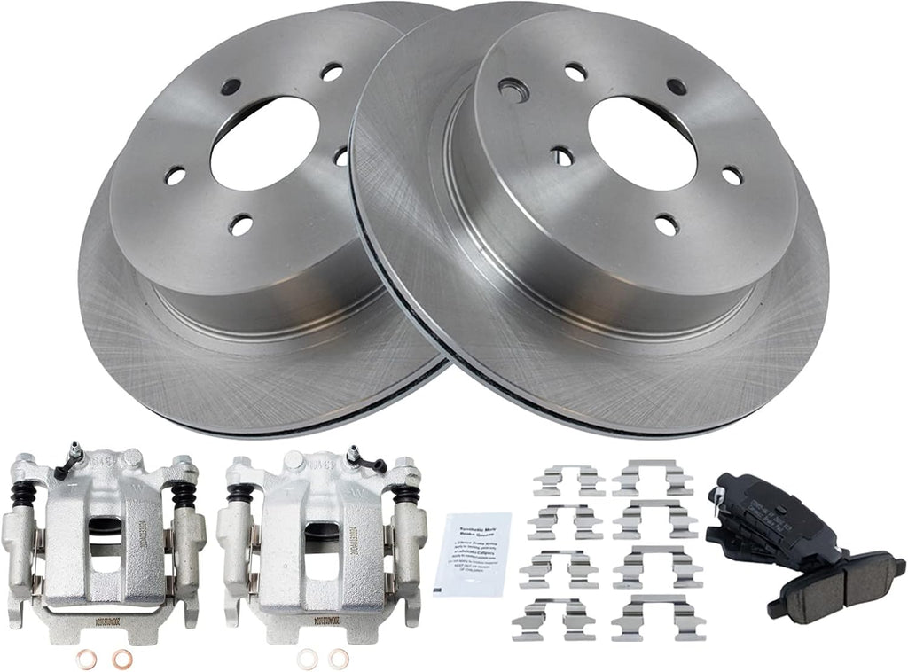 TRQ Rear Brake Pad & Rotor Ceramic Vented Rotors Calipers Compatible with 2009-2020 Nissan Murano Pathfinder Quest 2013 Infiniti JX35 2011-2013 M37 M56 2012-2013 M35h 2014-2018 Q50 Q60 Q70 Q70L QX60