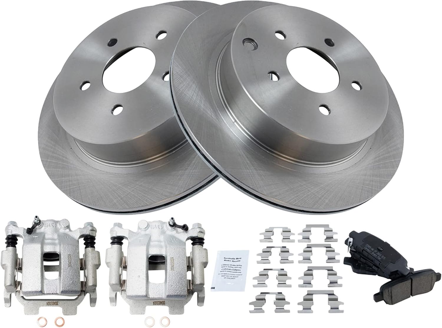 TRQ Rear Brake Pad & Rotor Ceramic Vented Rotors Calipers Compatible with 2009-2020 Nissan Murano Pathfinder Quest 2013 Infiniti JX35 2011-2013 M37 M56 2012-2013 M35h 2014-2018 Q50 Q60 Q70 Q70L QX60