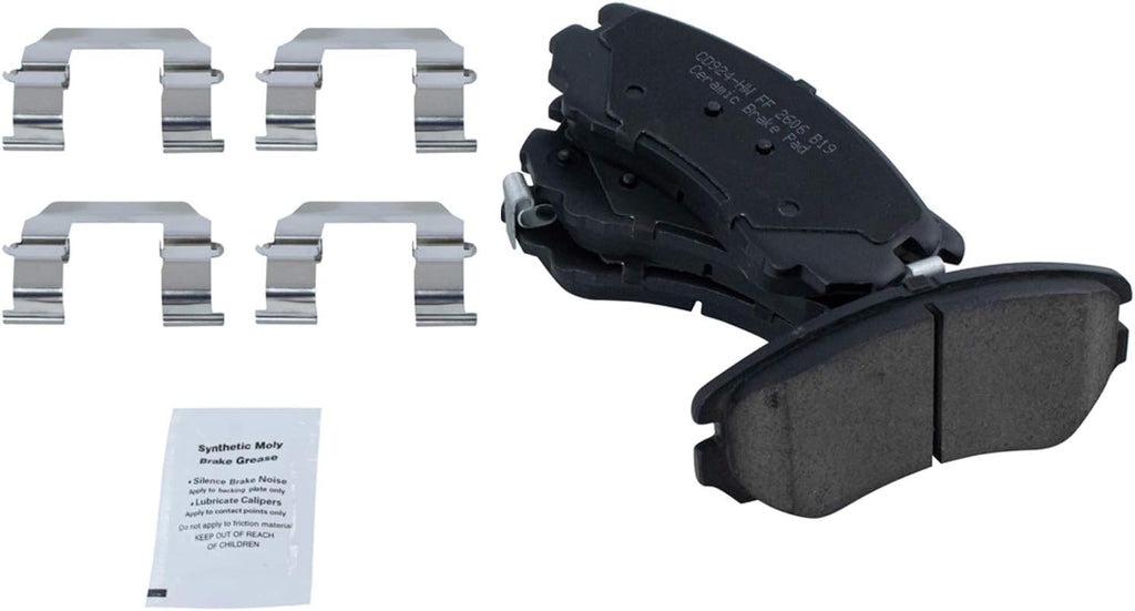 TRQ Front Brake Pad and Rotor Set Ceramic Vented Rotors Calipers Hardware Hoses Compatible with 2006-2010 Hyundai Sonata