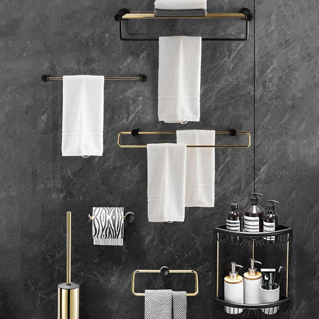 LSLYTQ Black Gold Towel Rack Rail Bar, Bathroom Hardware Set, Wall Mounted Bathroom Towel Shelf