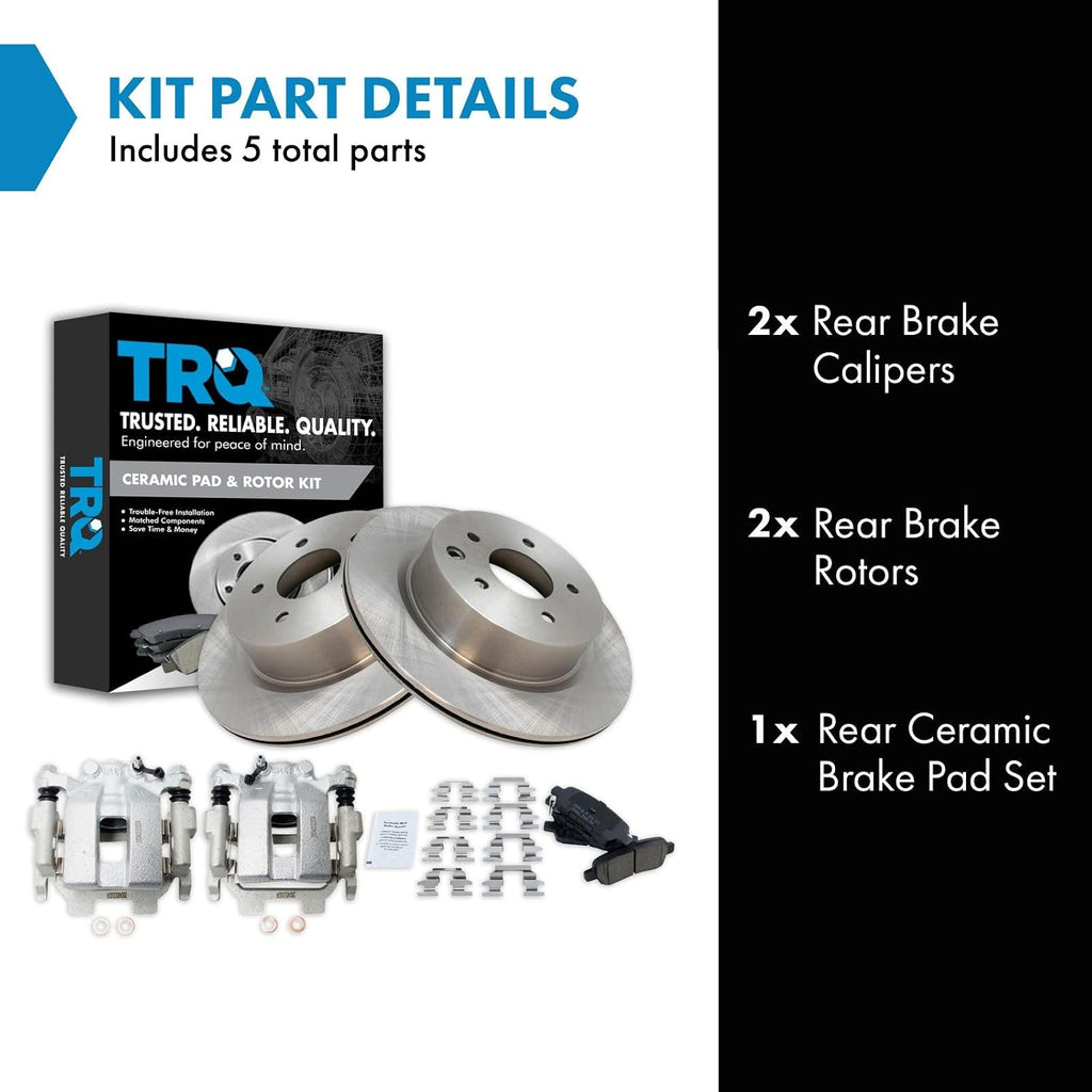TRQ Rear Brake Pad and Rotor Set Ceramic Vented Rotors Calipers Compatible with 2011-2012 Infiniti G25 2011-2013 G37 2015 Q40 2010-2019 Nissan 370Z