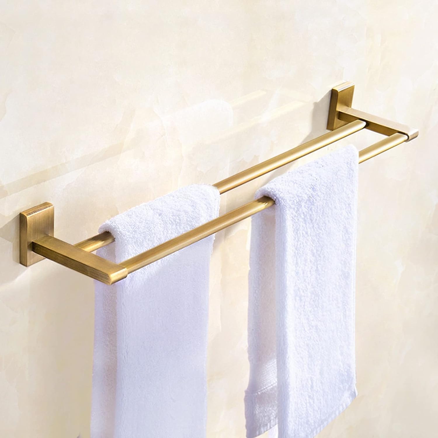 Towel Rails Wall Mounted Double Towel Shelf Holder Bathroom Kitchen Towel Storage Rack Towel Bar Copper Brushed Gold Finish Towel Rod/60Cm Towel Racks