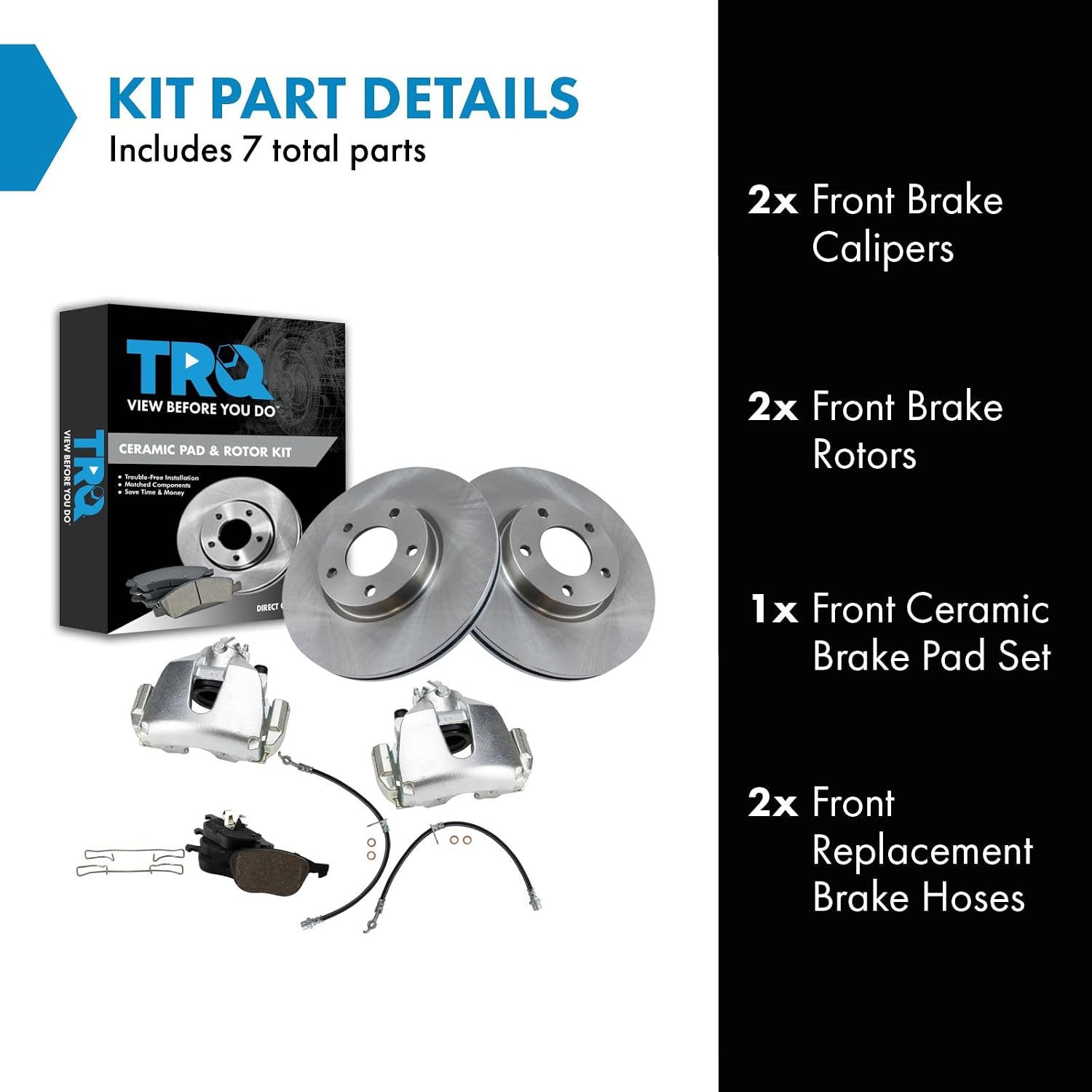 TRQ Front Brake Pad and Rotor Set Ceramic Rotors Calipers Hoses Compatible with 2004-2007 Mazda 3 2006-2007 5