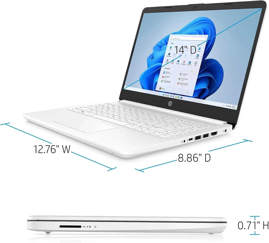 HP Windows 11 Laptop 14 inch HD Screen with Microsoft Office and 1TB Cloud Storage (1-Year)| 8GB RAM|64GB eMMC & 64GB Card| Intel 4-Core CPU| Wi-Fi| Ultra Light| White| RK Bundle