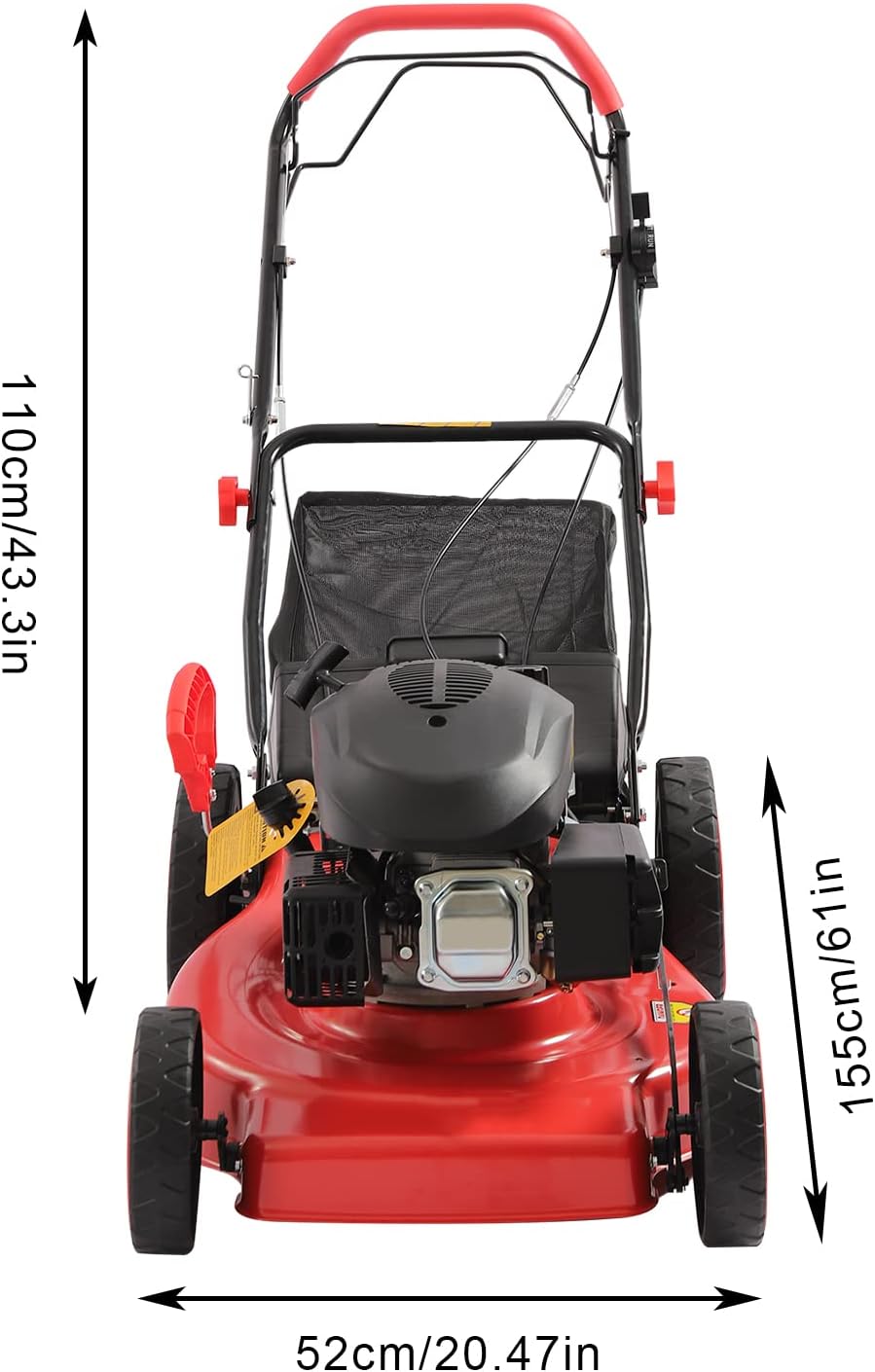 Lawn Mower, Self-Propelled Gas Powered Lawn Mower- 5HP 140CC 4-Stroke Engine, 20-Inch Cutting Width, w/8 Adjustable Heights & 15.9Gal Grass Bag, for Large Lawns, Gardens & Landscaping