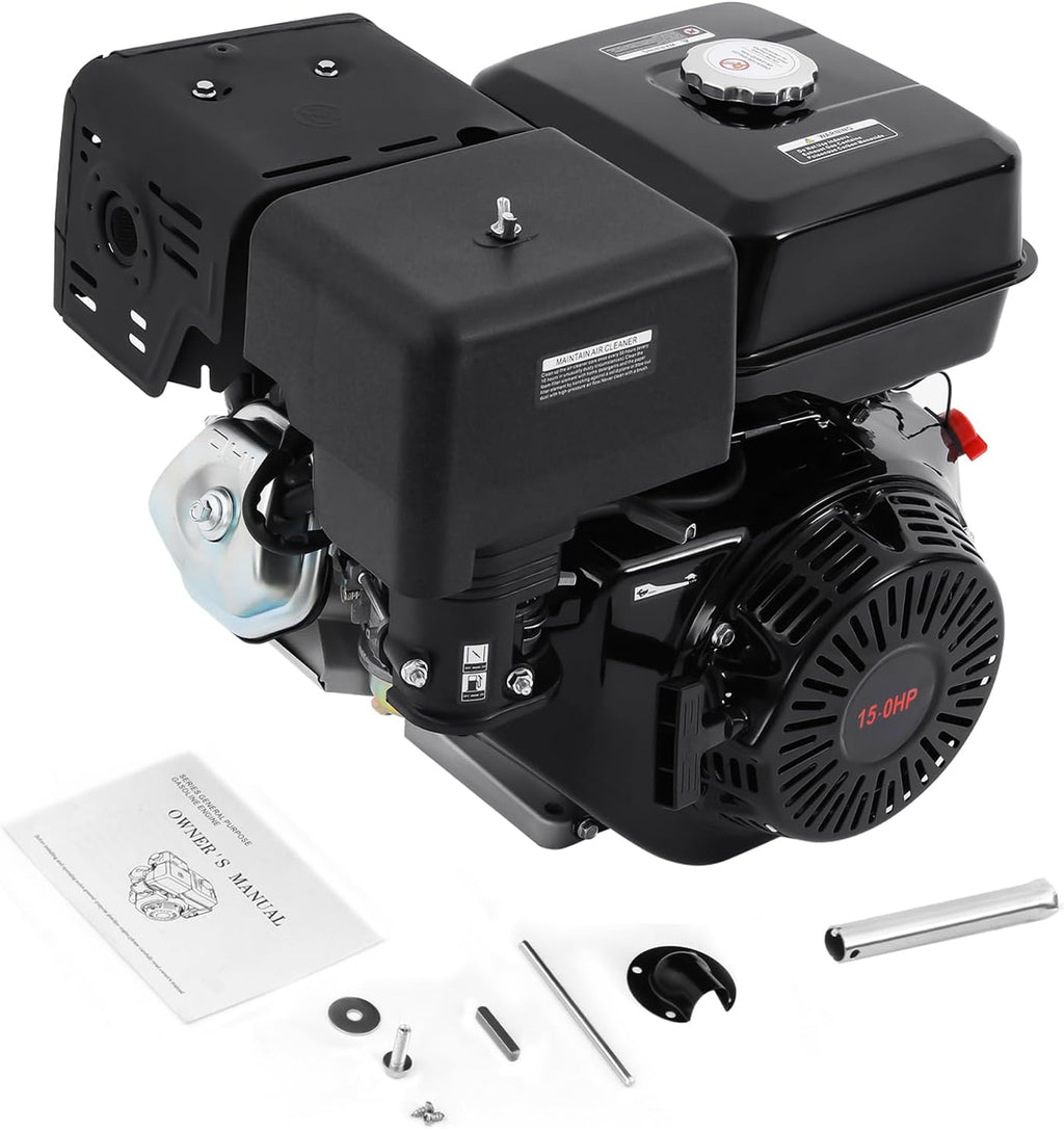 420CC 15Hp Gas Engine, 4-Stroke Horizontal Shaft Gas Powered Engine Gas Lawn Mower Industrial Grade Replacement Gas Motor W/Single Cylinder System for Go-Karts Compressors Lawn Mowers Water Pumps