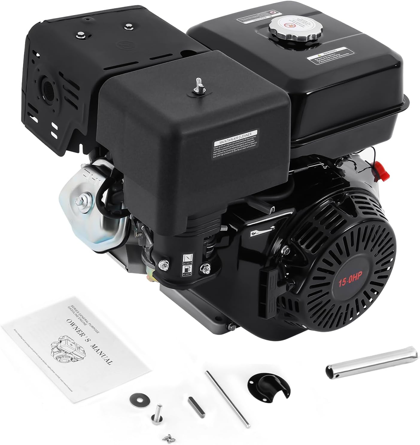 420CC 15Hp Gas Engine, 4-Stroke Horizontal Shaft Gas Powered Engine Gas Lawn Mower Industrial Grade Replacement Gas Motor W/Single Cylinder System for Go-Karts Compressors Lawn Mowers Water Pumps