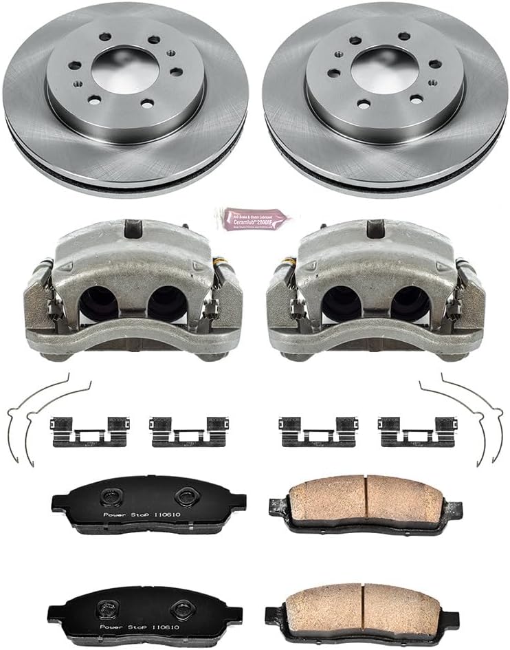 PowerStop Front Brake & Caliper Kit for Ford F-150 2009 - Ceramic Brake Pads + Calipers + Disc Rotors Replacement, KCOE5336